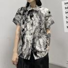 Short-sleeve Tie-dyed Button-up Shirt Gray - One Size