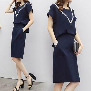 Short-sleeve Chevron A-line Dress