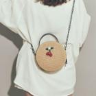 Chain Strap Embroidered Straw Bag