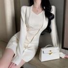 Long-sleeve Mini Sheath Dress Dress - One Size