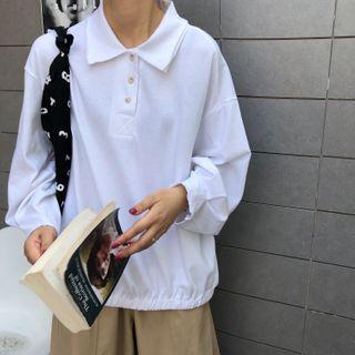 Polo Collared Sweater White - One Size