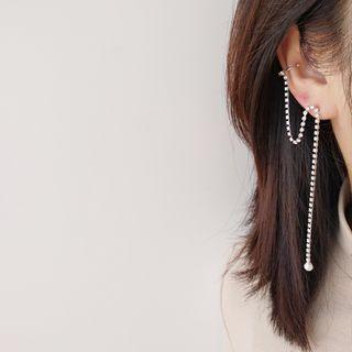 Faux Pearl Rhinestone Chained Dangle Earring 1 Pc - Silver - One Size