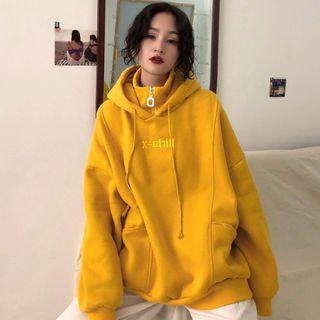 Zip Placket Letter Hoodie