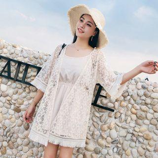 Short-sleeve Lace Light Jacket / Spaghetti Strap Playsuit
