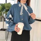 Lace Panel Embroidered Denim Shirt
