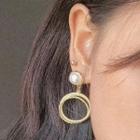 Faux Pearl Circle Earring Gold - 1422a#