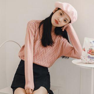 Mock Neck Chevron Knit Sweater