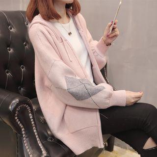 Patterned Hooded Zip-up Cardigan