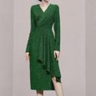 Long-sleeve V-neck Irregular Midi A-line Dress