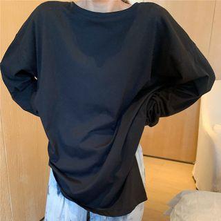 Long-sleeve Slit T-shirt / Tie-dye Print Straight Leg Pants