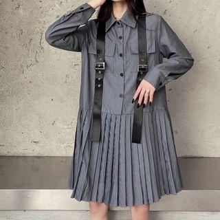 Long-sleeve Cargo Pleated Dress