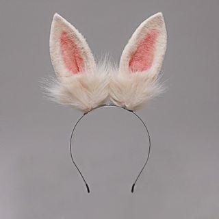 Fox Ear Fluffy Headband Beige & Pink - One Size
