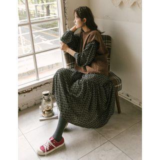Pintuck-front Floral Print Dress
