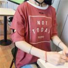 Short-sleeve Lettering Cutout Top