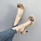 Transparent-panel Furry Kitten-heel Slide Sandals