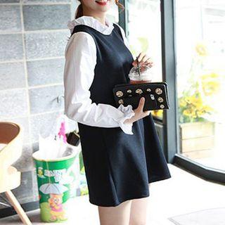 Long-sleeved Stand Collar Loose-fit Plain Panel Sheath Dress