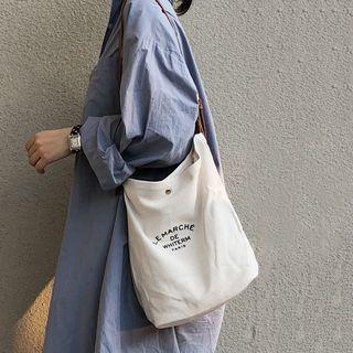 Lettering Canvas Crossbody Bag Off-white - One Size