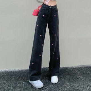 Heart Pattern Wide Leg Jeans