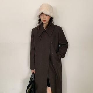 Convertible-neck Double-breasted Long Coat
