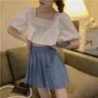 Short-sleeve Cropped Blouse / Pleated Mini Skirt