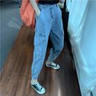 Knit Tank Top / High-waist Cropped Harem Jeans