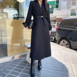 Snap-button Long Blazer With Belt