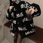 Lettering Oversized Fleece Coat Black - One Size