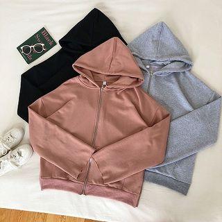 Plain Zip Hooded Long-sleeve Sweatshirt