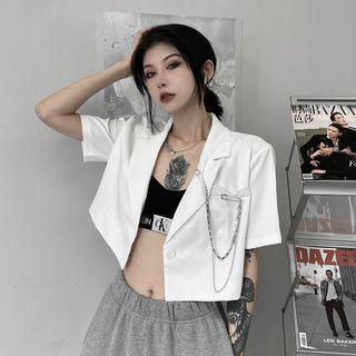 Short-sleeve Lapel Collar Single-button Cropped Blazer