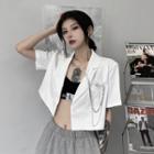 Short-sleeve Lapel Collar Single-button Cropped Blazer