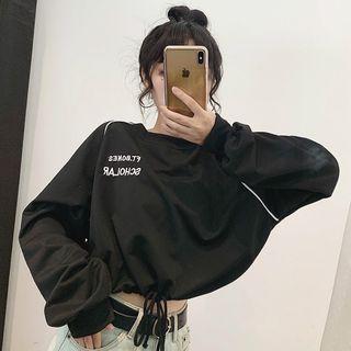 Long-sleeve Embroidered Letter Cropped T-shirt