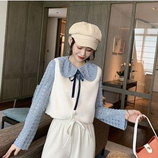Set: Tie Neck Blouse + Vest