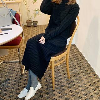 Wool Blend Rib Knit Long Dress