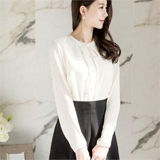 Tie-front Faux-pearl Button Blouse