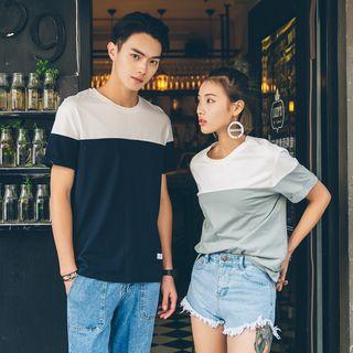 Couple Matching Short-sleeve Color Block T-shirt
