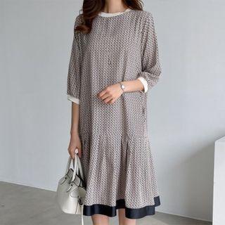 Ruffle-hem Patterned Midi Dress