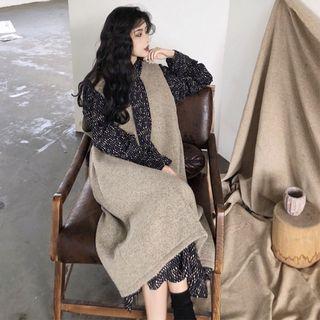 V-neck Sleeveless Knit Dress / Tie Neck Long-sleeve A-line Dress