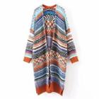 Patterned Long Cardigan Blue - Free Size