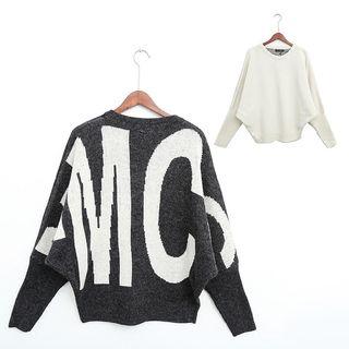 Batwing Sleeve Lettering Sweater