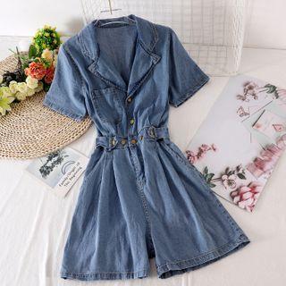 Short-sleeve Denim Wide-leg Romper