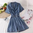 Short-sleeve Denim Wide-leg Romper