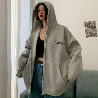 Letter Print Zip-up Hoodie