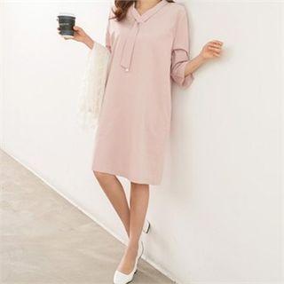 3/4-sleeve Faux-pearl Detail Dress