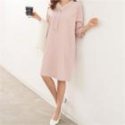 3/4-sleeve Faux-pearl Detail Dress