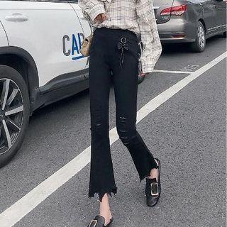 High-waist Distressed Boot-cut Pants