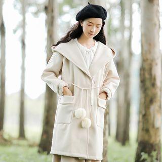 Hooded Zip Pompom Coat