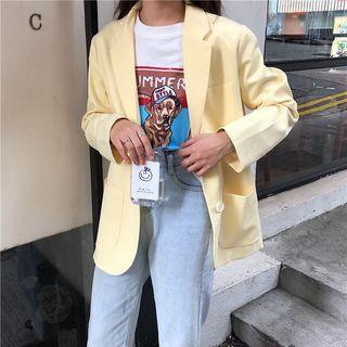 Plain Loose-fit Blazer Yellow - One Size