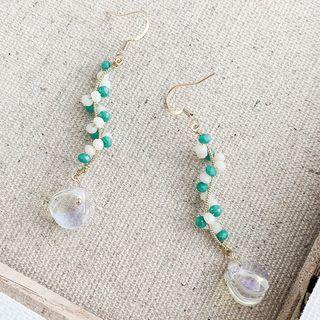 Bead Drop Earring 1 Pair - Gold & White & Green - One Size