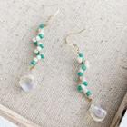 Bead Drop Earring 1 Pair - Gold & White & Green - One Size