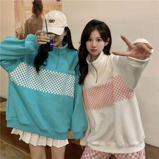 Stand Collar Checkerboard Sweatshirt